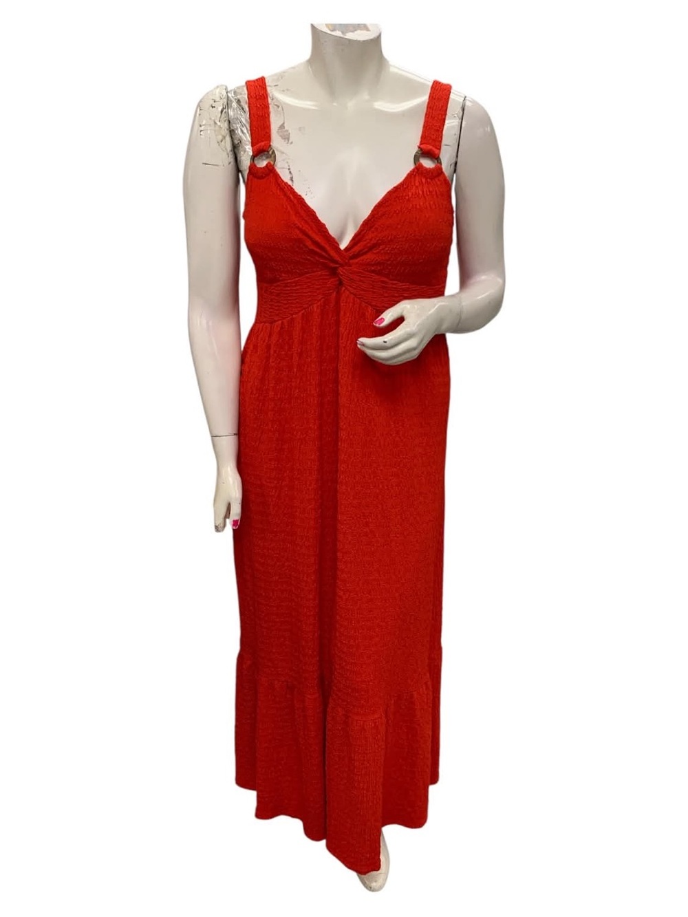 Harlow & Rose Red Maxi Dress with Twist Front and Ring-Strap Detail Size XL